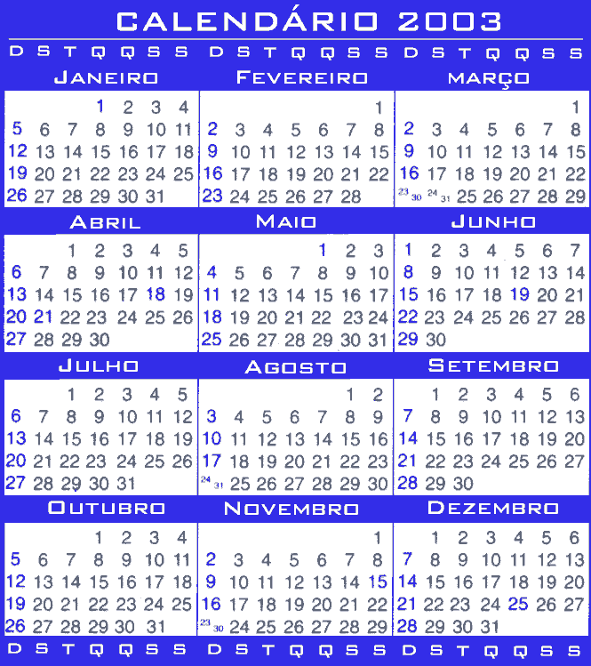 Calendário 2003